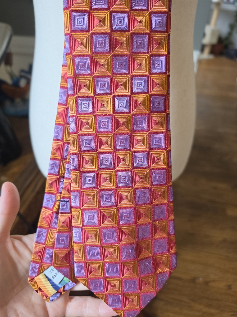 Ted Baker Pink & Orange Geometric Silk Tie